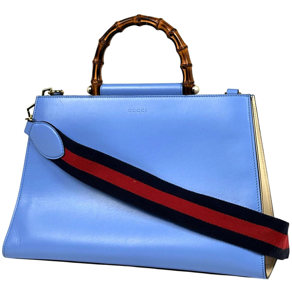 Gucci Bamboo Handbag Leather Blue